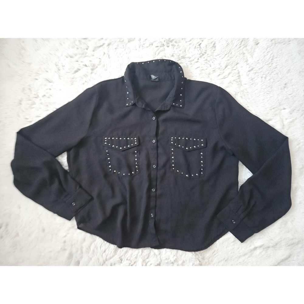 Wild Fable Black Studded Long Sleeve Button Down Shirt Women's XL